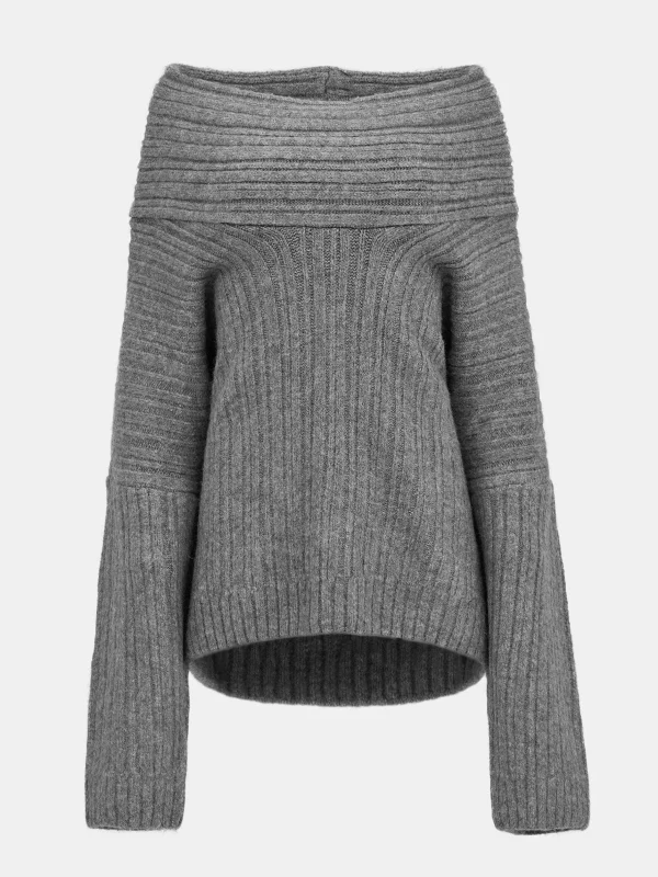 Discount Source Unknown Becca Pull Surdimensionne En Tricot A Rouleau Haut, Gris Tempete