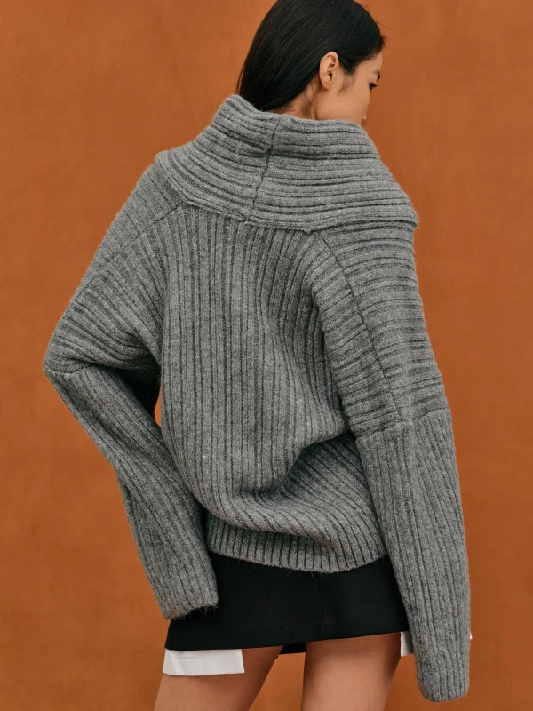 Discount Source Unknown Becca Pull Surdimensionne En Tricot A Rouleau Haut, Gris Tempete