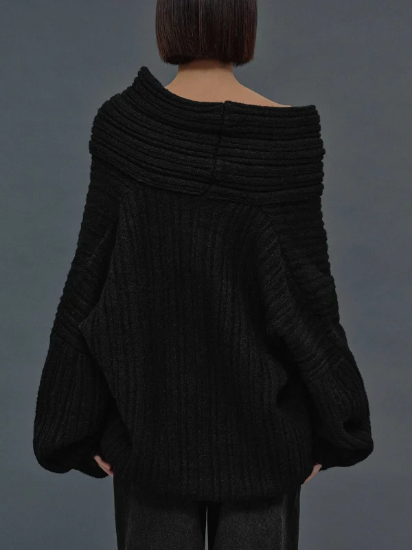 Store Source Unknown Becca Pull Surdimensionne En Tricot A Rouleau Haut, Noir