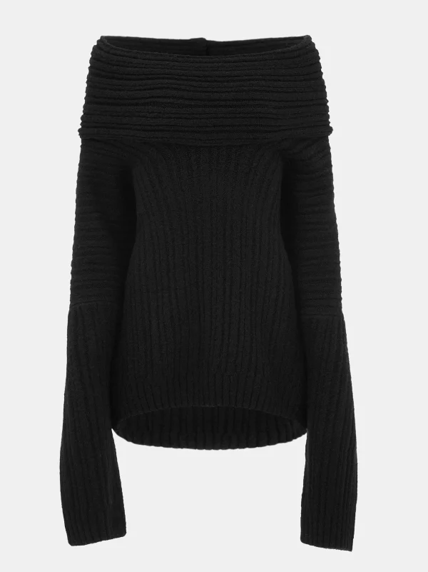 Store Source Unknown Becca Pull Surdimensionne En Tricot A Rouleau Haut, Noir