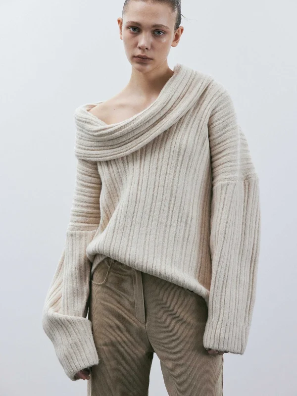 Sale Source Unknown Becca Pull Surdimensionne En Tricot A Rouleau Haut, Bouleau