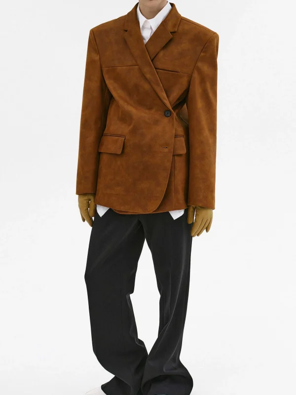 Discount Source Unknown Blazer Lui En Simili Cuir, Marron Rouille