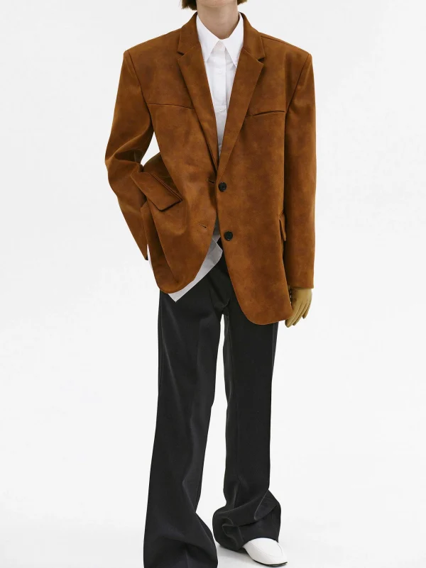 Discount Source Unknown Blazer Lui En Simili Cuir, Marron Rouille