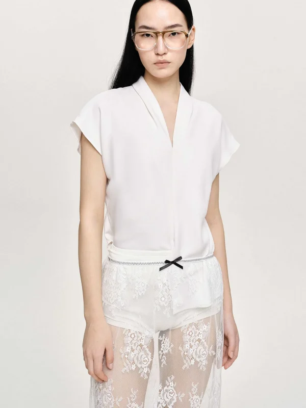 Online Source Unknown Blouse En Crepe A Col En V, Blanc