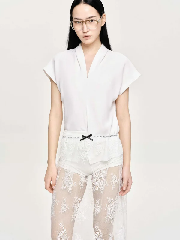 Hot Source Unknown Blouse En Crepe A Col En V, Blanc