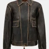 Sale Source Unknown Blouson Aviateur En Cuir D'Agneau Delave Geva, Marron