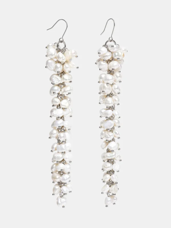 Online Source Unknown Boucles D'Oreilles Pendantes En Perles, Blanc