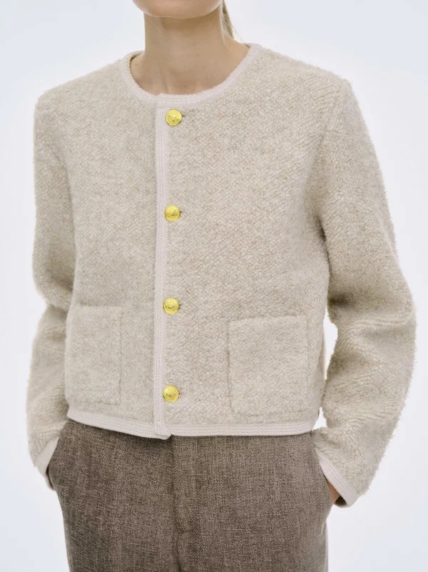 Outlet Source Unknown Cardigan En Laine De Tonte Mogador, Melange Beige