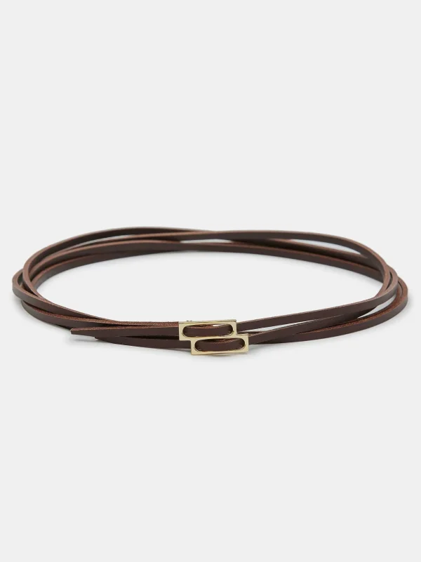 New Source Unknown Ceinture En Cuir Double Fine, Marron