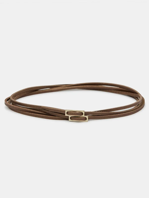 Discount Source Unknown Ceinture En Cuir Double Fine, Moka