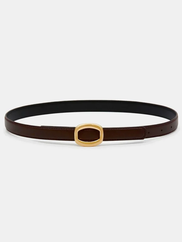 New Source Unknown Ceinture Ronde En Cuir Hexagonale, Marron/Dore