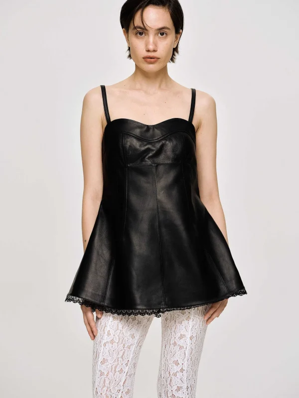 Clearance Source Unknown Dessus En Cuir Bustier En Peau D'Agneau, Noir