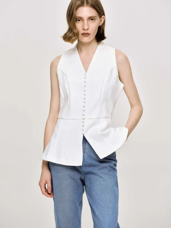 Outlet Source Unknown Gilet Evase A Boutons, Blanc