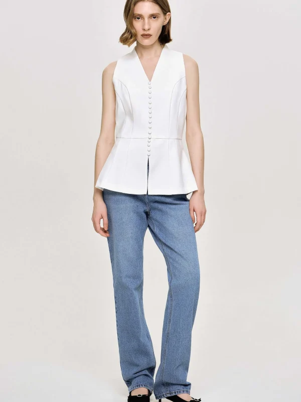 Outlet Source Unknown Gilet Evase A Boutons, Blanc