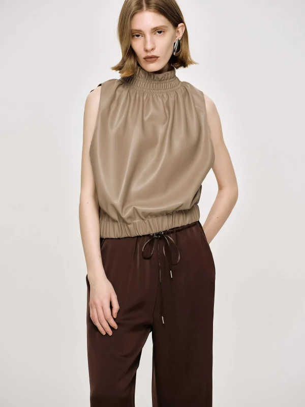 Online Source Unknown Haut En Cuir Sans Manches, Beige