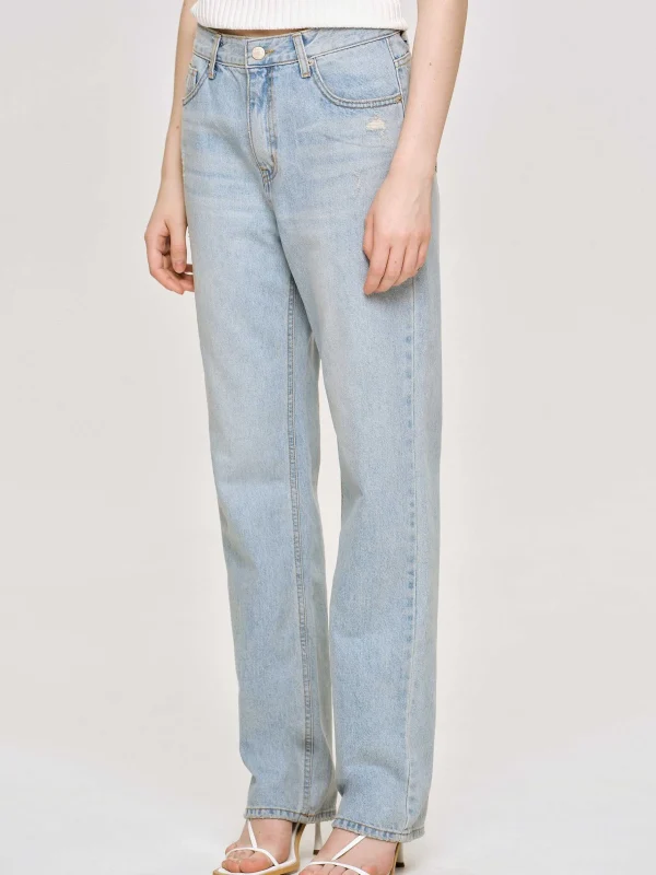 Cheap Source Unknown Jean Droit Effet Vieilli, Bleu Clair Vintage