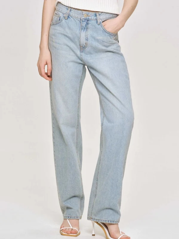 Cheap Source Unknown Jean Droit Effet Vieilli, Bleu Clair Vintage