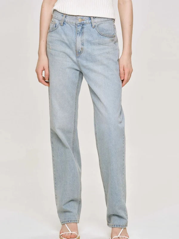 Cheap Source Unknown Jean Droit Effet Vieilli, Bleu Clair Vintage