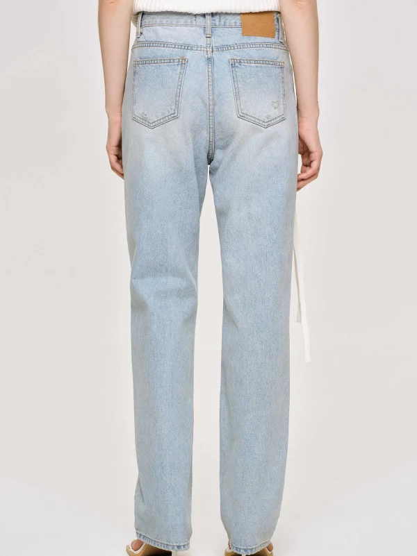 Cheap Source Unknown Jean Droit Effet Vieilli, Bleu Clair Vintage