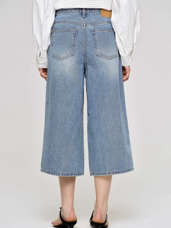 Fashion Source Unknown Jean Large Court, Bleu Moyen