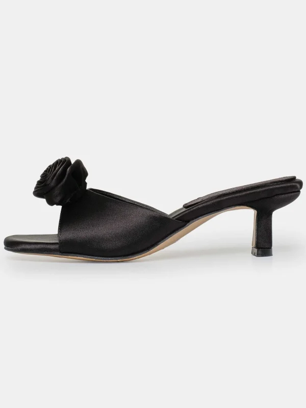 Store Source Unknown Mules En Satin Avec Appliques Roses, Noir