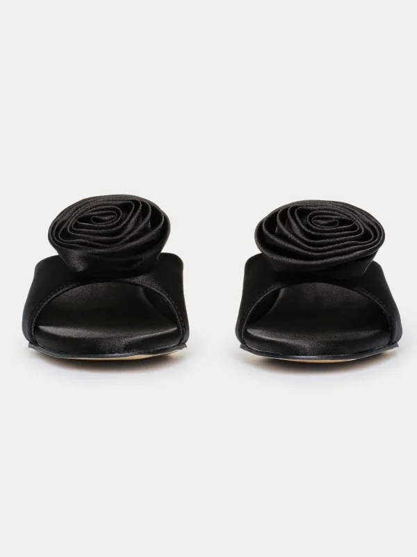 Store Source Unknown Mules En Satin Avec Appliques Roses, Noir