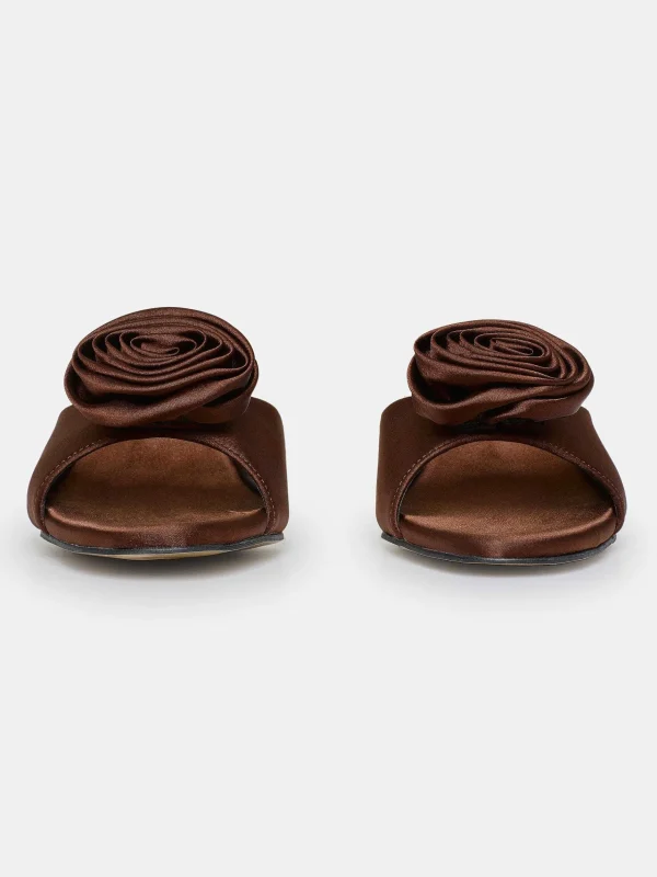 Clearance Source Unknown Mules En Satin Avec Appliques Roses, Chocolat