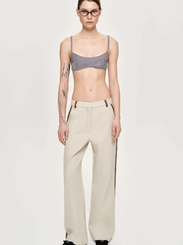 Sale Source Unknown Pantalon A Finitions En Cuir, Toile