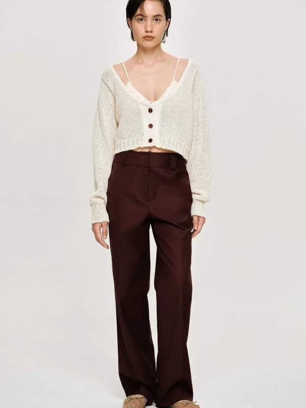 Sale Source Unknown Pantalon De Costume En Gabardine, Marron Merlot