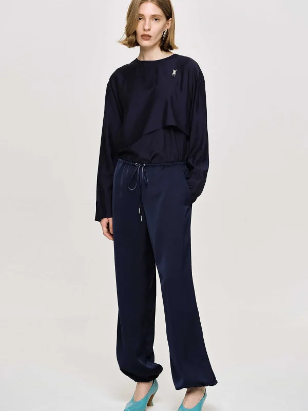 Fashion Source Unknown Pantalon De Jogging En Satin, Bleu Marine