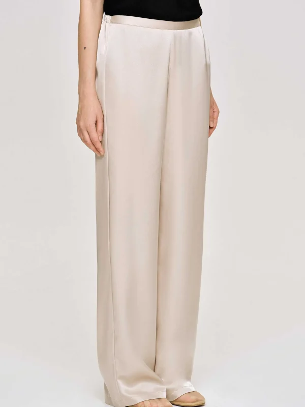 Sale Source Unknown Pantalon En Crepe Satine, Champagne