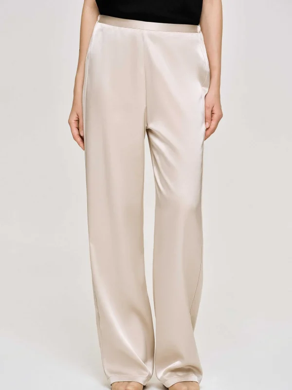 Sale Source Unknown Pantalon En Crepe Satine, Champagne