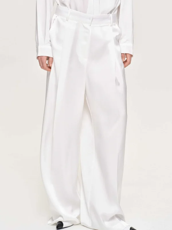 Sale Source Unknown Pantalon Taiamo Fluide Satin, Blanc