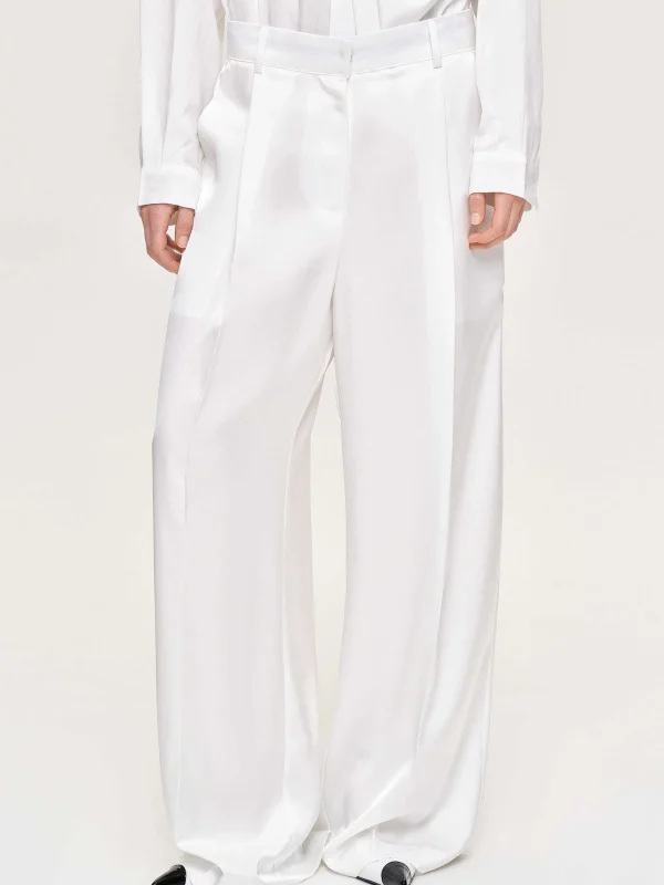 Sale Source Unknown Pantalon Taiamo Fluide Satin, Blanc