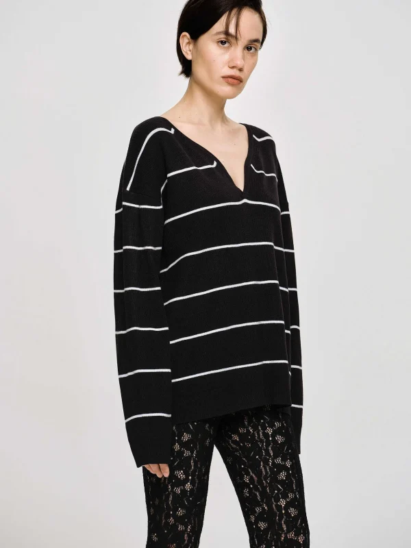 Sale Source Unknown Pull A Col En V Profond, Noir