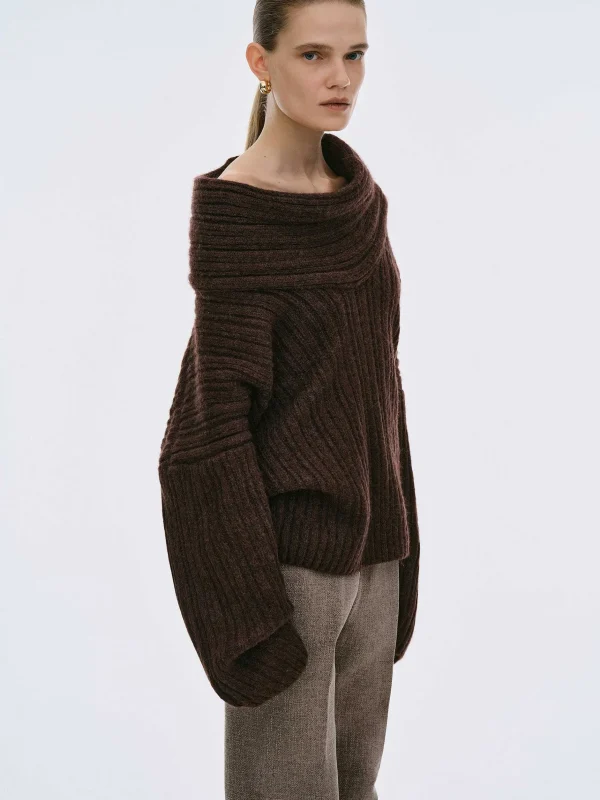 Discount Source Unknown Pull Surdimensionne En Tricot A Rouleau Eleve Becca, Chocolat