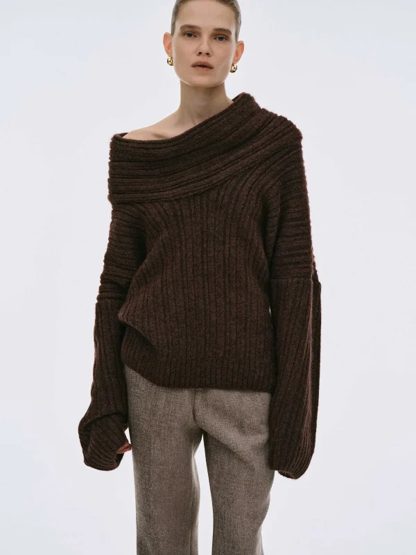 Discount Source Unknown Pull Surdimensionne En Tricot A Rouleau Eleve Becca, Chocolat