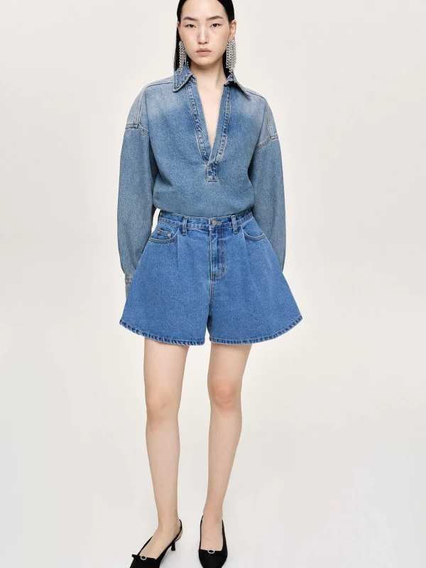 Outlet Source Unknown Short En Jean Evase, Bleu Moyen