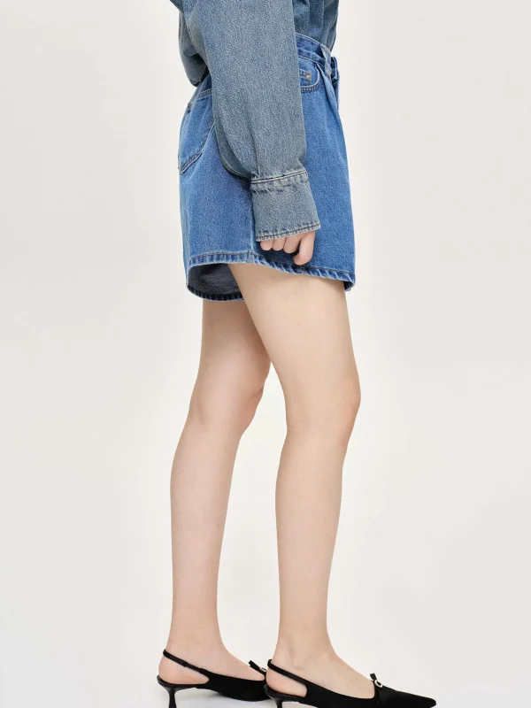 Hot Source Unknown Short En Jean Evase, Bleu Moyen