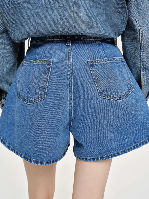 Outlet Source Unknown Short En Jean Evase, Bleu Moyen