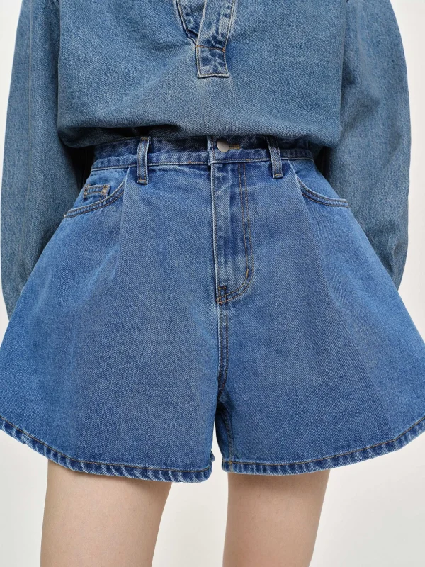 Outlet Source Unknown Short En Jean Evase, Bleu Moyen