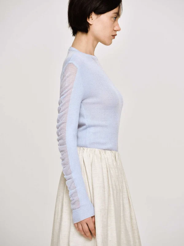 Online Source Unknown Tricot A Manches Transparentes, Bleu Ciel