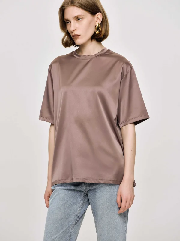 Online Source Unknown T-Shirt En Satin Soyeux, Haricot Rouge