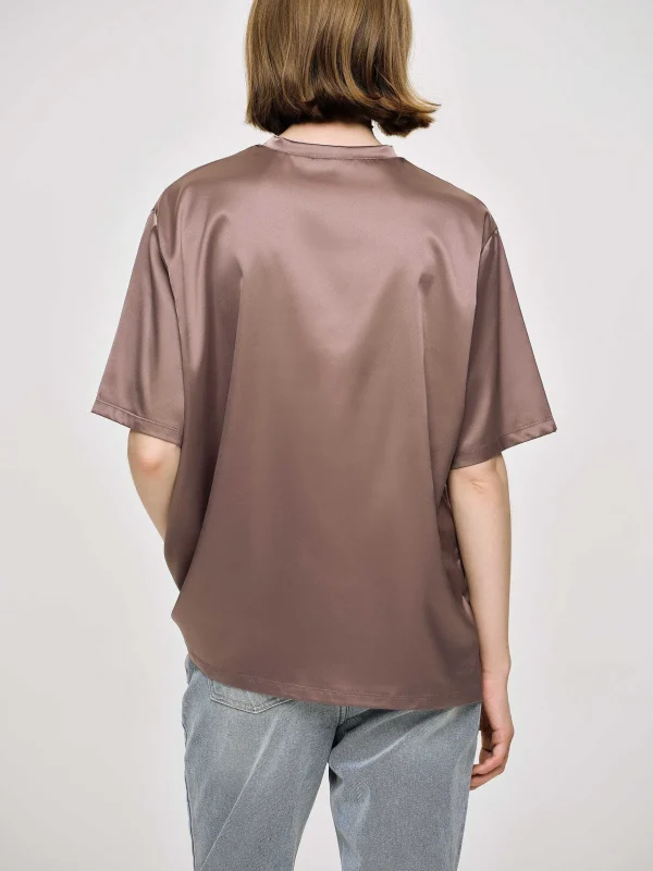 Store Source Unknown T-Shirt En Satin Soyeux, Haricot Rouge