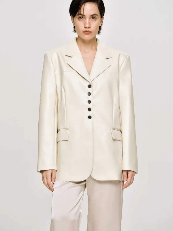 New Source Unknown Veste Boutonnee En Simili Cuir, Beige Chaud