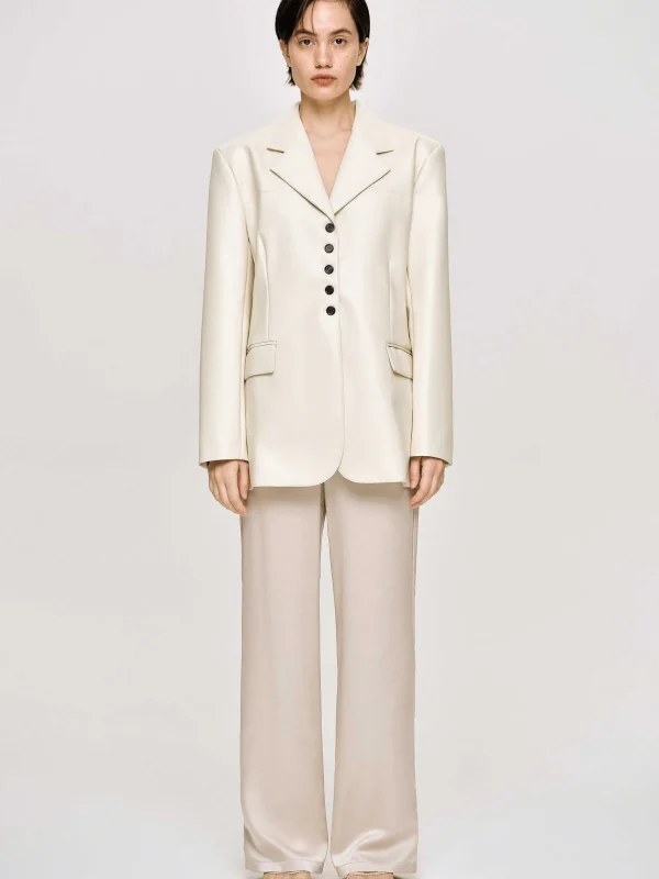 New Source Unknown Veste Boutonnee En Simili Cuir, Beige Chaud