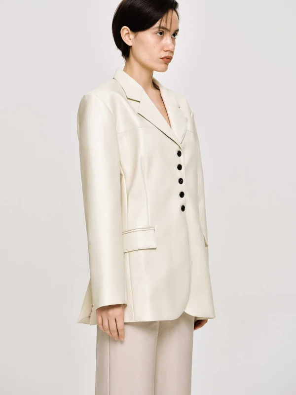 New Source Unknown Veste Boutonnee En Simili Cuir, Beige Chaud